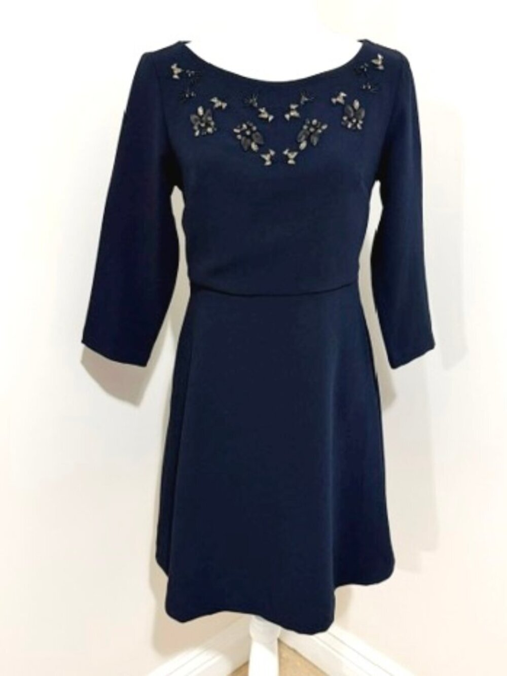 Banana Republic Embellished Navy Blue Crepe Dress Size 6P